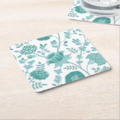 Jacobean Floral Lg Pattern Teals op wit Kartonnen Onderzetters (Schuin)
