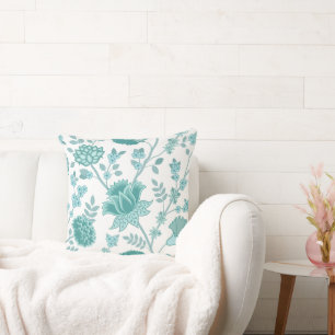 Jacobean Floral Lg Pattern Teals op wit Kussen