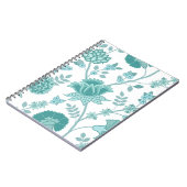 Jacobean Floral Lg Pattern Teals op wit Notitieboek (Linkerzijde)
