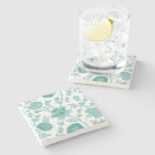 Jacobean Floral Lg Pattern Teals op wit Stenen Onderzetter (Zijkant)