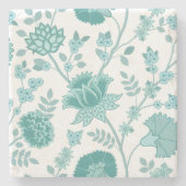 Jacobean Floral Lg Pattern Teals op wit Stenen Onderzetter (Voorkant)