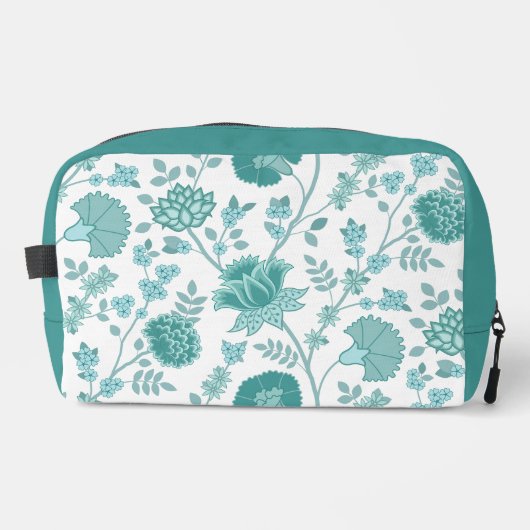 Jacobean Floral Lg Pattern Teals op wit Toilettasje (Voorkant)