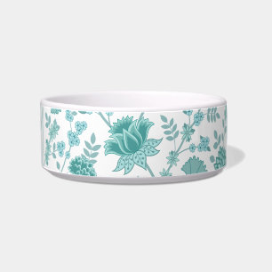 Jacobean Floral Lg Pattern Teals op wit Voerbakje