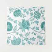 Jacobean Floral Lg Pattern Teals op wit Wandkleed (Voorkant (horizontaal))