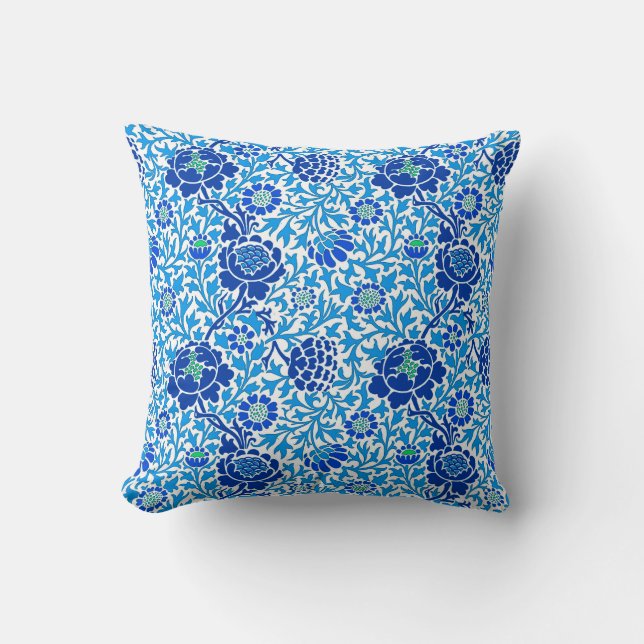 Jacobean Floral, Navy en Cerulean Blue Kussen (Voorkant)