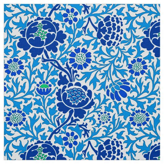 Jacobean Floral, Navy en Cerulean Blue Stof (Swatch)
