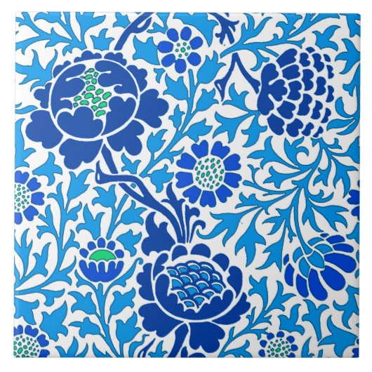 Jacobean Floral, Navy en Cerulean Blue Tegeltje (Voorkant)