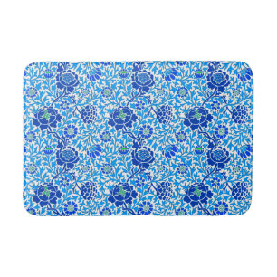 Jacobean Floral, Navy, White en Cerulean Blue Badmat