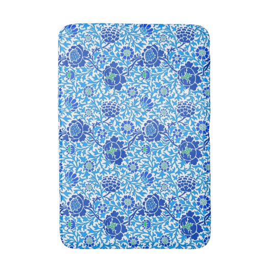 Jacobean Floral, Navy, White en Cerulean Blue Badmat (Voorkant Verticaal)