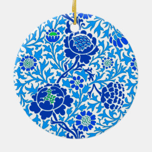 Jacobean Floral, Navy, White en Cerulean Blue Keramisch Ornament