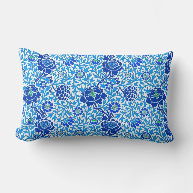 Jacobean Floral, Navy, White en Cerulean Blue Kussen (Voorkant)