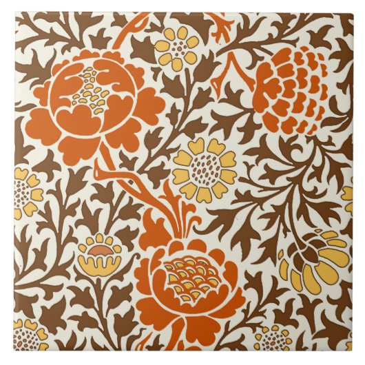 Jacobean Floral, Oranje Brown & Mustard Gold Tegeltje (Voorkant)