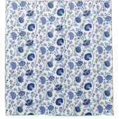 Jacobean Floral Patroon Blauw op Wit Douchegordijn (Voorkant)