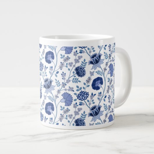 Jacobean Floral Pattern Blues op wit Grote Koffiekop (Voorkant rechts)