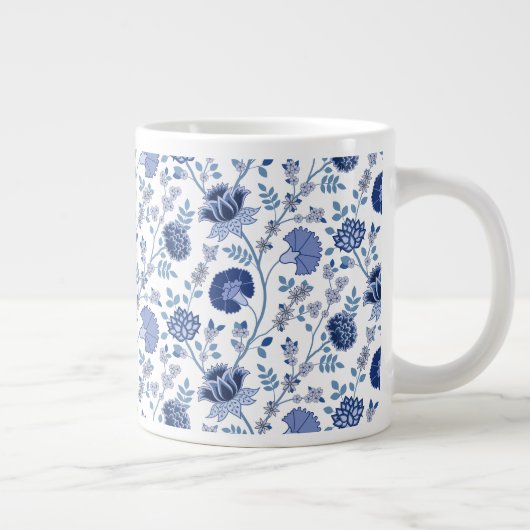 Jacobean Floral Pattern Blues op wit Grote Koffiekop (Rechts)