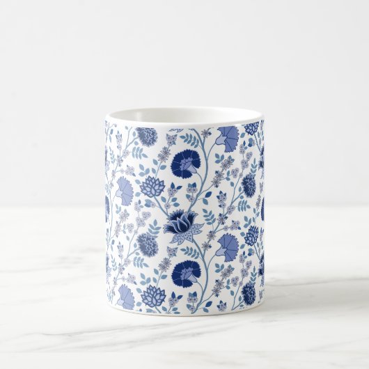 Jacobean Floral Pattern Blues op wit Koffiemok (Center)