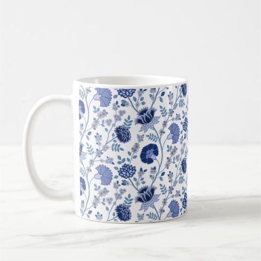 Jacobean Floral Pattern Blues op wit Koffiemok (Links)