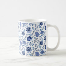 Jacobean Floral Pattern Blues op wit