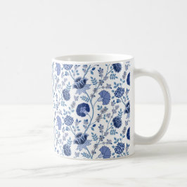 Jacobean Floral Pattern Blues op wit Koffiemok