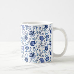Jacobean Floral Pattern Blues op wit Koffiemok
