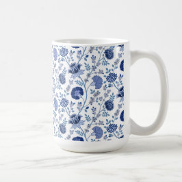 Jacobean Floral Pattern Blues op wit Koffiemok
