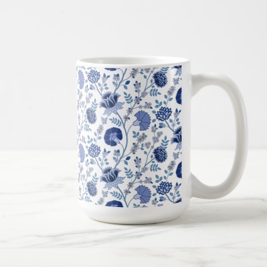 Jacobean Floral Pattern Blues op wit Koffiemok (Rechts)