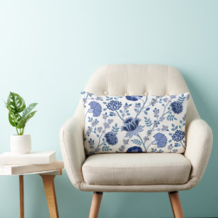 Jacobean Floral Pattern Blues op wit Kussen
