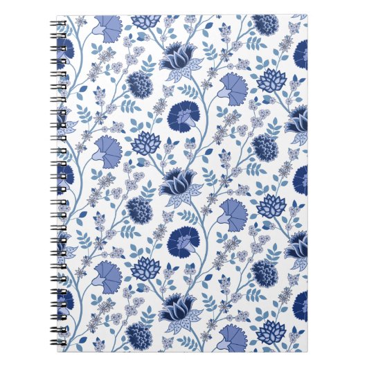 Jacobean Floral Pattern Blues op wit Notitieboek (Voorkant)