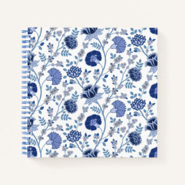 Jacobean Floral Pattern Blues op wit Notitieboek