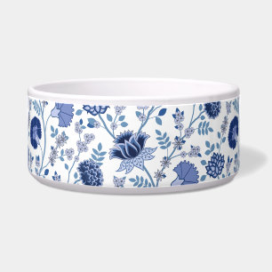 Jacobean Floral Pattern Blues op wit Voerbakje