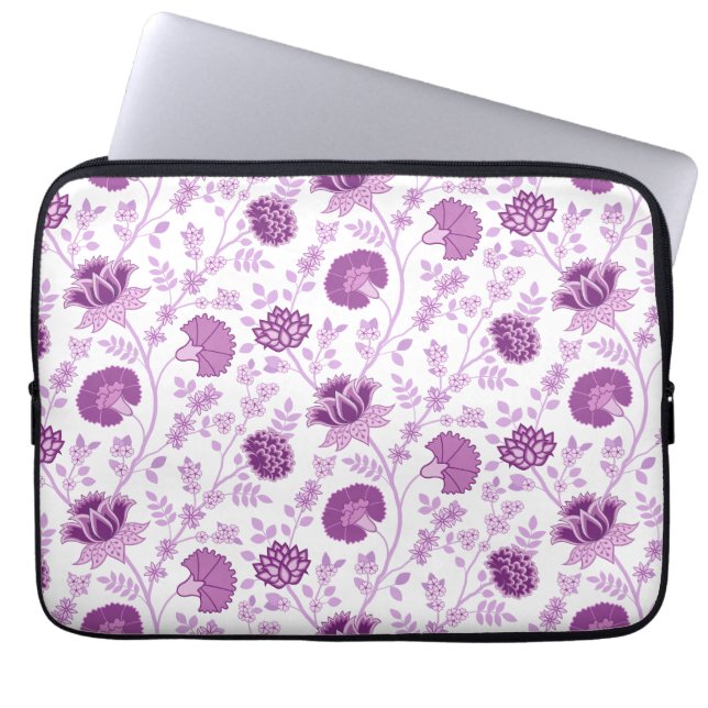 Jacobean Floral Pattern Pinks op wit Laptop Sleeve (Voorkant)