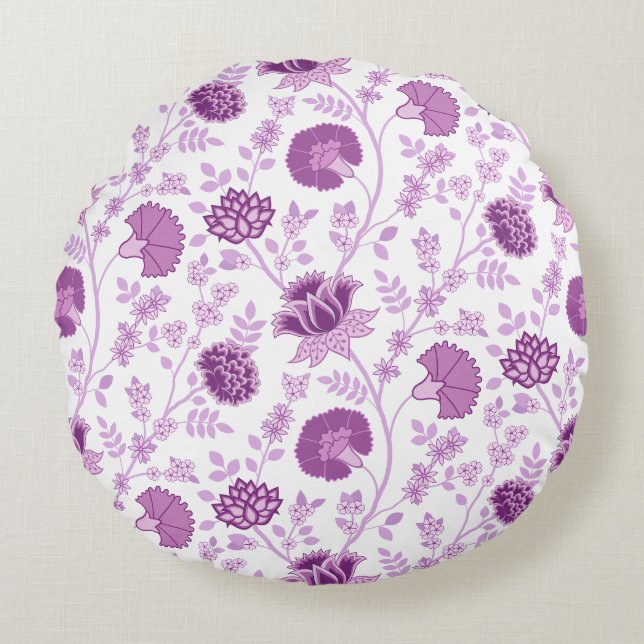 Jacobean Floral Pattern Pinks op wit Rond Kussen (Voorkant)