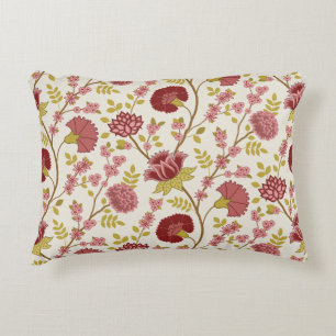 Jacobean Floral Pattern Reds Pinks Gold Cream Accent Kussen