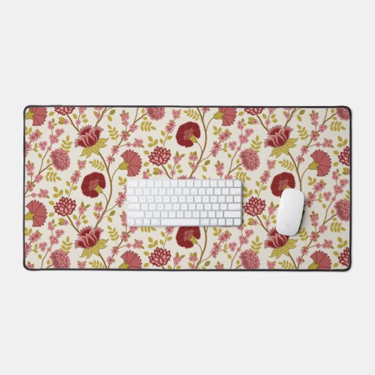 Jacobean Floral Pattern Reds Pinks Gold Cream Bureaumat (Keyboard & Muis)