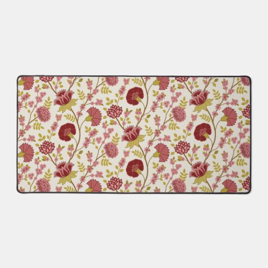 Jacobean Floral Pattern Reds Pinks Gold Cream Bureaumat (Voorkant)