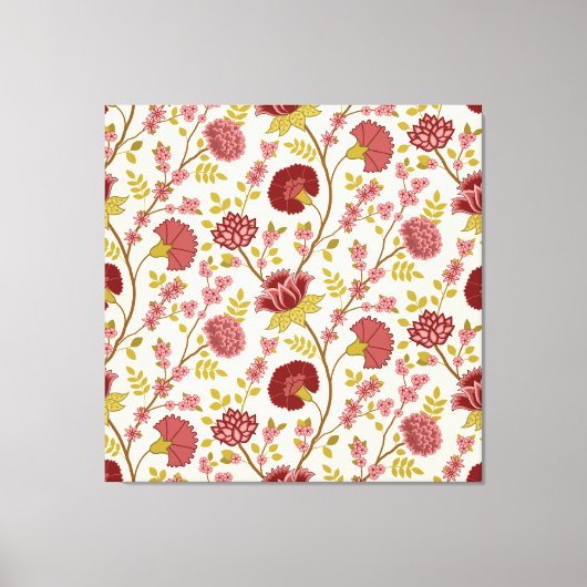 Jacobean Floral Pattern Reds Pinks Gold Cream Canvas Afdruk (Voorkant)