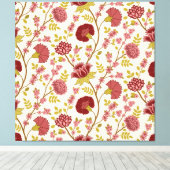 Jacobean Floral Pattern Reds Pinks Gold Cream Canvas Afdruk (Insitu (Houten vloer))