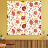Jacobean Floral Pattern Reds Pinks Gold Cream Canvas Afdruk (Insitu (Woonkamer))