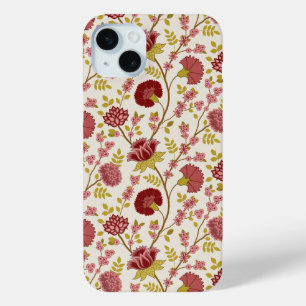 Jacobean Floral Pattern Reds Pinks Gold Cream iPhone 15 Mini Hoesje