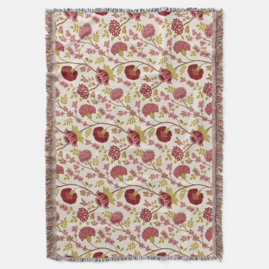 Jacobean Floral Pattern Reds Pinks Gold Cream Deken (Voorkant Verticaal)