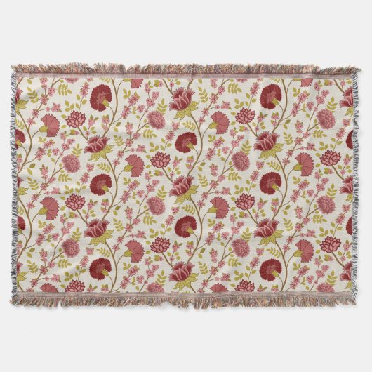 Jacobean Floral Pattern Reds Pinks Gold Cream Deken (Voorkant)