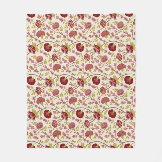 Jacobean Floral Pattern Reds Pinks Gold Cream Fleece Deken (Voorkant)