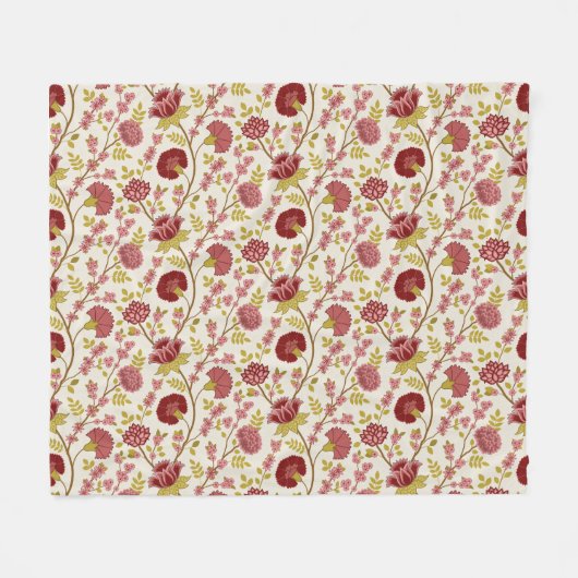 Jacobean Floral Pattern Reds Pinks Gold Cream Fleece Deken (Voorkant (Horizontaal))
