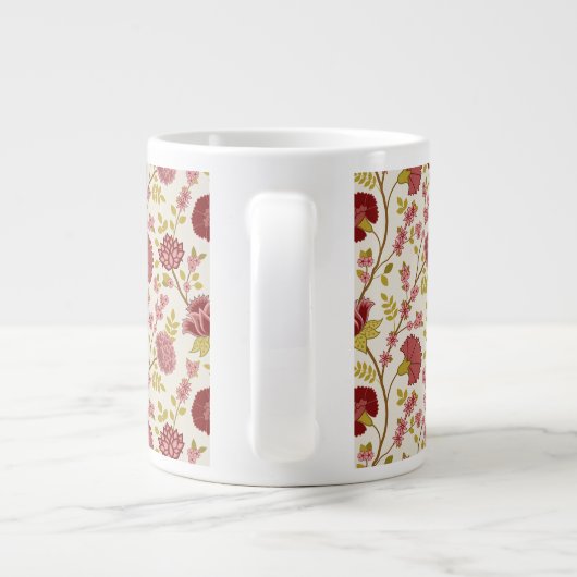 Jacobean Floral Pattern Reds Pinks Gold Cream Grote Koffiekop (Achterkant)