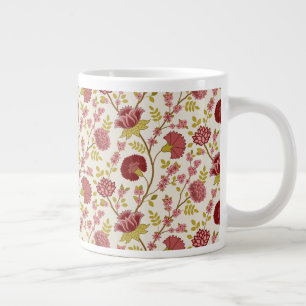 Jacobean Floral Pattern Reds Pinks Gold Cream Grote Koffiekop