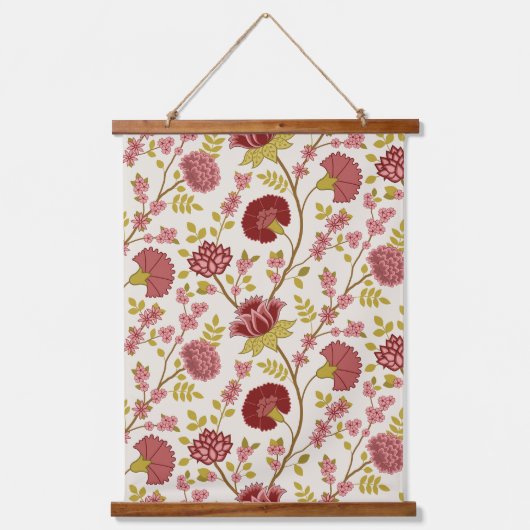 Jacobean Floral Pattern Reds Pinks Gold Cream Hangend Wandkleed (Voorkant)