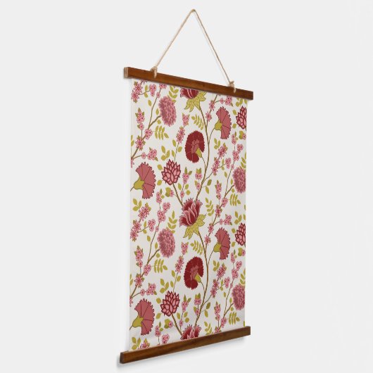 Jacobean Floral Pattern Reds Pinks Gold Cream Hangend Wandkleed (Gebogen)