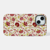 Jacobean Floral Pattern Reds Pinks Gold Cream iPhone 15 Case (Achterkant horizontaal)