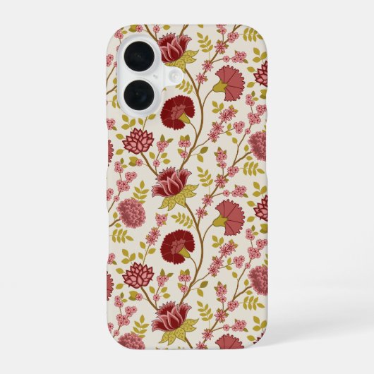 Jacobean Floral Pattern Reds Pinks Gold Cream iPhone 16 Hoesje (Achterkant)