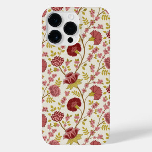 Jacobean Floral Pattern Reds Pinks Gold Cream iPhone 14 Pro Max Hoesje